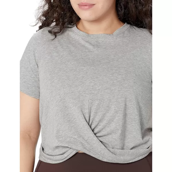 Amazon Essentials Womens Soft Cotton Knot Front Cropped Yoga TShirt Available in Plus Size Previously Core 10Light Grey Heather