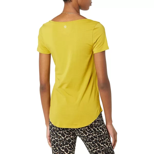 Amazon Essentials Womens Soft Cotton StandardFit VNeck ShortSleeve Yoga TShirt Available in Plus SizeDark Mustard Yellow