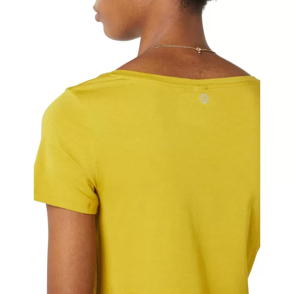 Amazon Essentials Womens Soft Cotton StandardFit VNeck ShortSleeve Yoga TShirt Available in Plus SizeDark Mustard Yellow