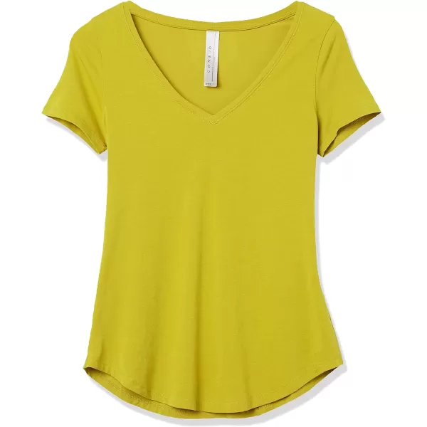 Amazon Essentials Womens Soft Cotton StandardFit VNeck ShortSleeve Yoga TShirt Available in Plus SizeDark Mustard Yellow