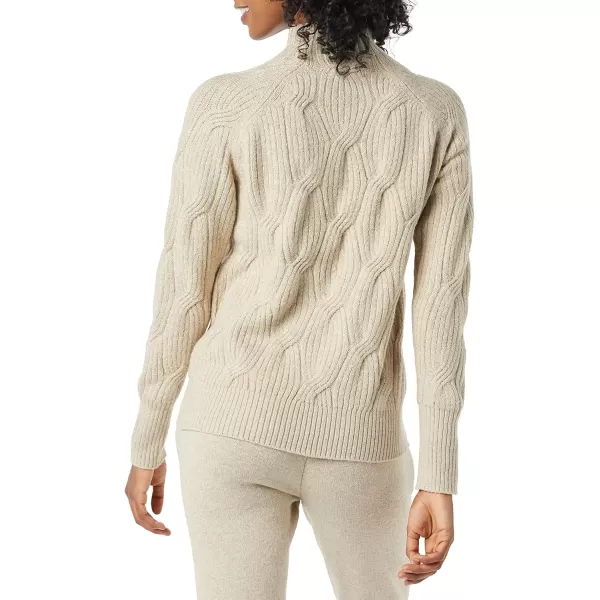 Amazon Essentials Womens Soft Touch Funnel Neck Cable SweaterBeige