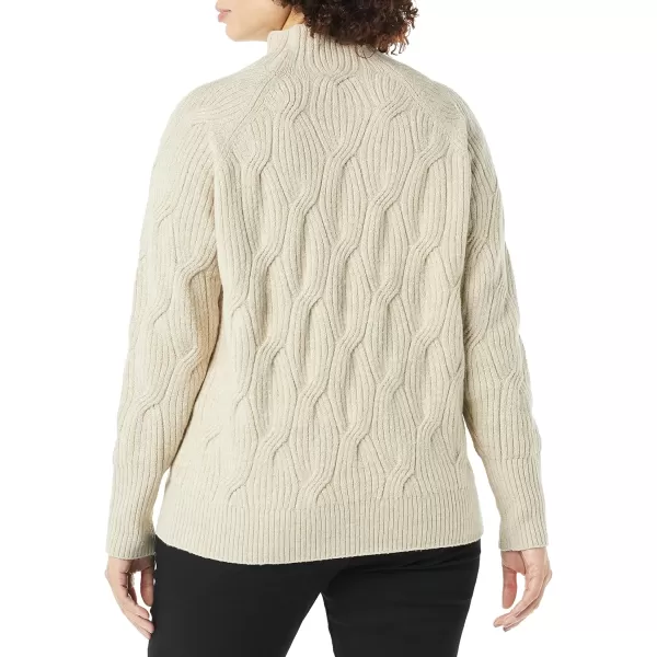 Amazon Essentials Womens Soft Touch Funnel Neck Cable SweaterBeige