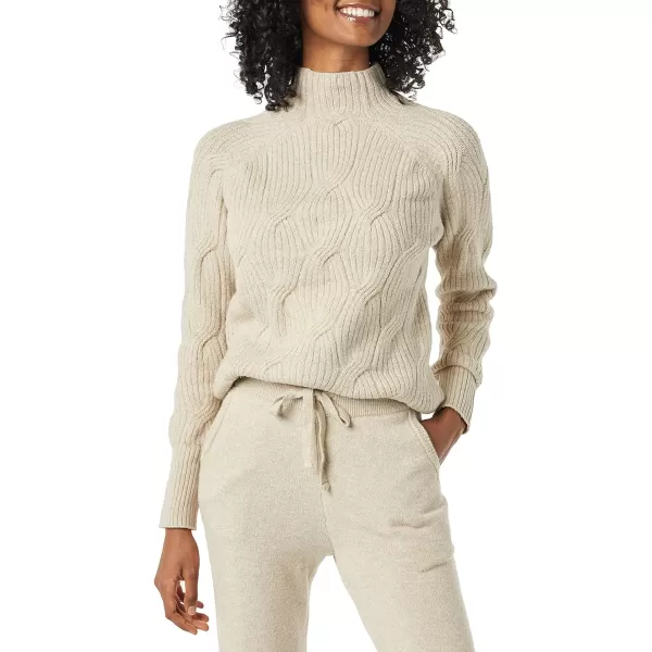 Amazon Essentials Womens Soft Touch Funnel Neck Cable SweaterBeige