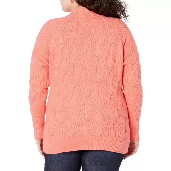 Amazon Essentials Womens Soft Touch Funnel Neck Cable SweaterCoral Pink