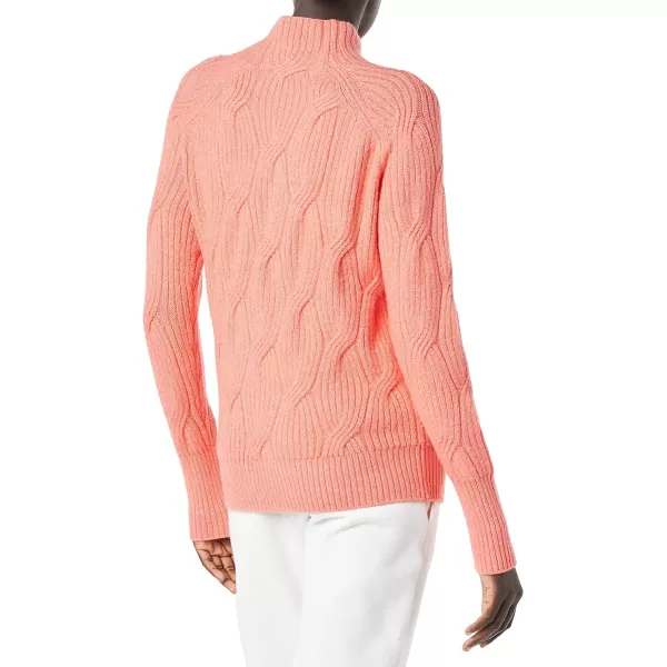 Amazon Essentials Womens Soft Touch Funnel Neck Cable SweaterCoral Pink