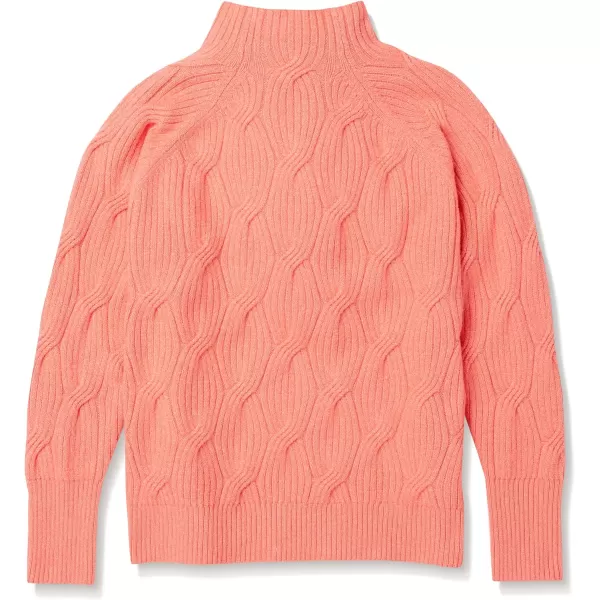 Amazon Essentials Womens Soft Touch Funnel Neck Cable SweaterCoral Pink