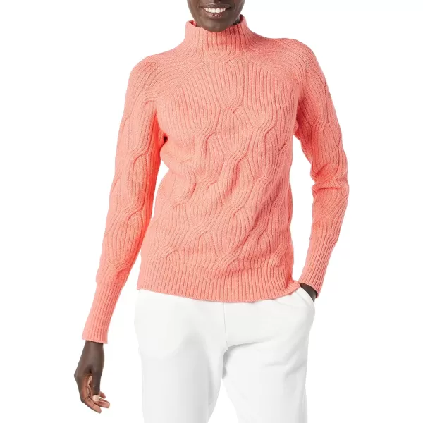 Amazon Essentials Womens Soft Touch Funnel Neck Cable SweaterCoral Pink