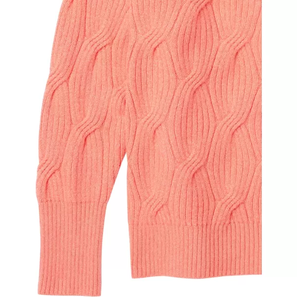 Amazon Essentials Womens Soft Touch Funnel Neck Cable SweaterCoral Pink