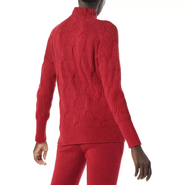 Amazon Essentials Womens Soft Touch Funnel Neck Cable SweaterDark Red