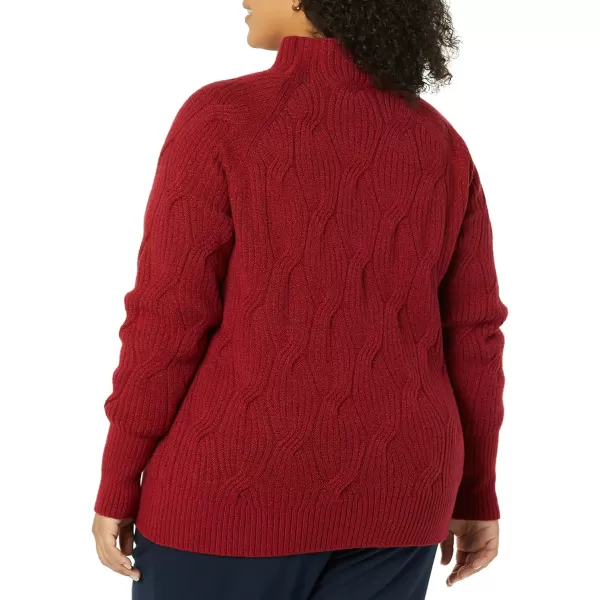 Amazon Essentials Womens Soft Touch Funnel Neck Cable SweaterDark Red