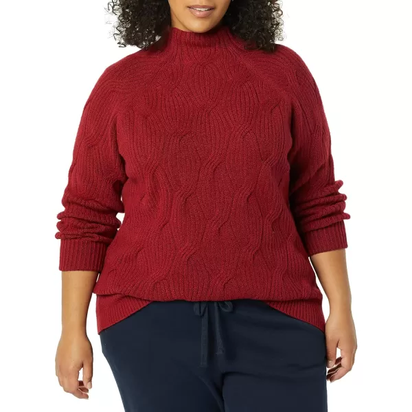 Amazon Essentials Womens Soft Touch Funnel Neck Cable SweaterDark Red