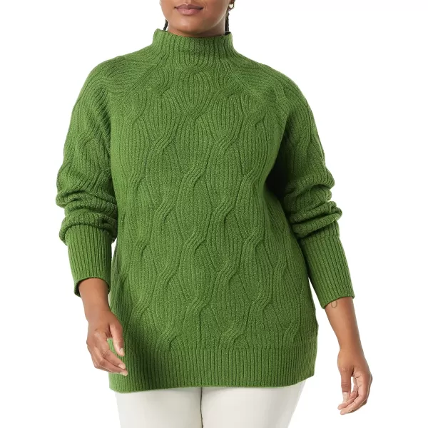 Amazon Essentials Womens Soft Touch Funnel Neck Cable SweaterGreen