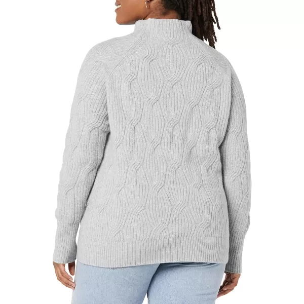 Amazon Essentials Womens Soft Touch Funnel Neck Cable SweaterGrey Heather