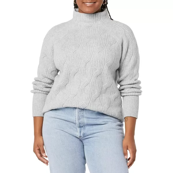 Amazon Essentials Womens Soft Touch Funnel Neck Cable SweaterGrey Heather