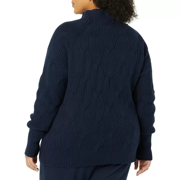 Amazon Essentials Womens Soft Touch Funnel Neck Cable SweaterNavy