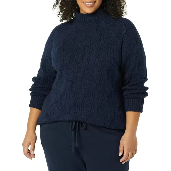 Amazon Essentials Womens Soft Touch Funnel Neck Cable SweaterNavy