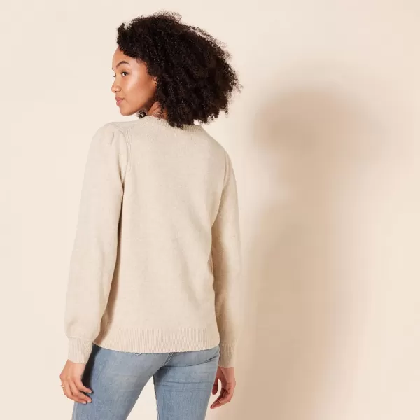 Amazon Essentials Womens Soft Touch Pleated Shoulder Crewneck SweaterBeige