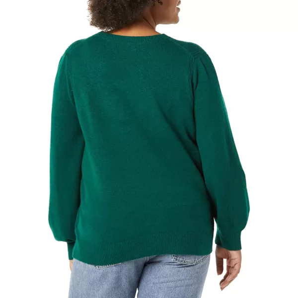 Amazon Essentials Womens Soft Touch Pleated Shoulder Crewneck SweaterDark Green