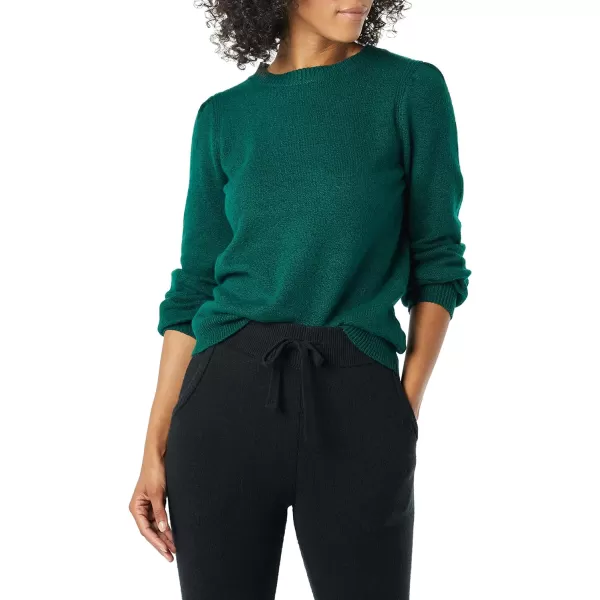 Amazon Essentials Womens Soft Touch Pleated Shoulder Crewneck SweaterDark Green