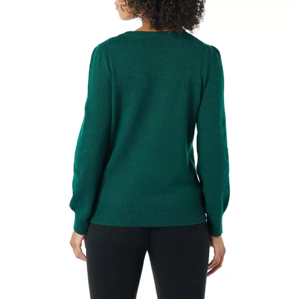 Amazon Essentials Womens Soft Touch Pleated Shoulder Crewneck SweaterDark Green