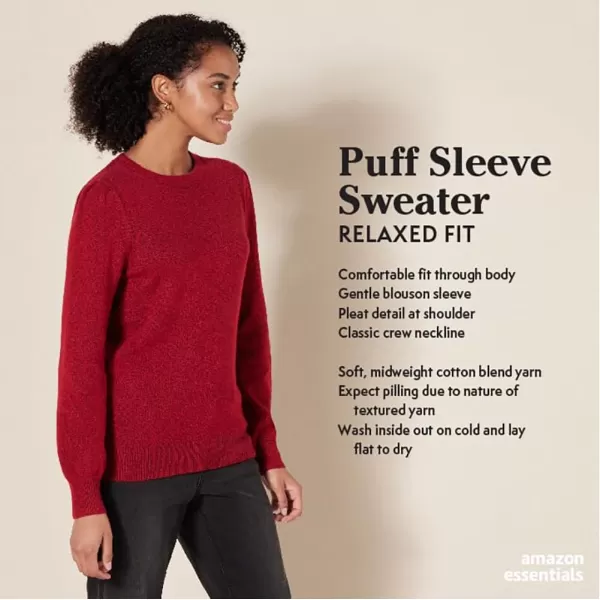 Amazon Essentials Womens Soft Touch Pleated Shoulder Crewneck SweaterDark Red