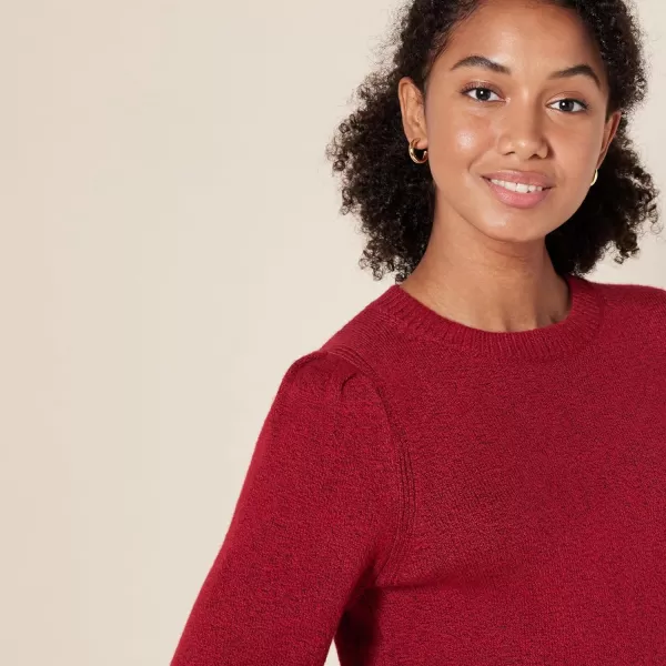 Amazon Essentials Womens Soft Touch Pleated Shoulder Crewneck SweaterDark Red