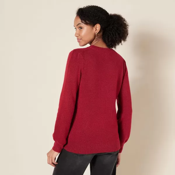 Amazon Essentials Womens Soft Touch Pleated Shoulder Crewneck SweaterDark Red