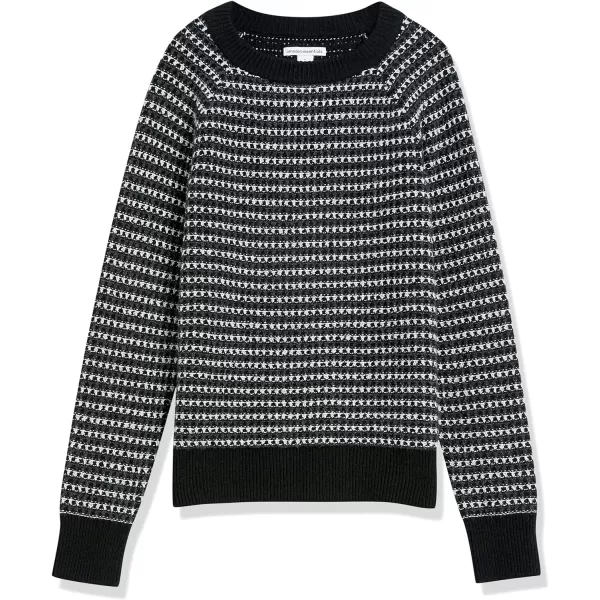 Amazon Essentials Womens SoftTouch Crewneck Novelty SweaterCharcoalWhiteBlack Stripe