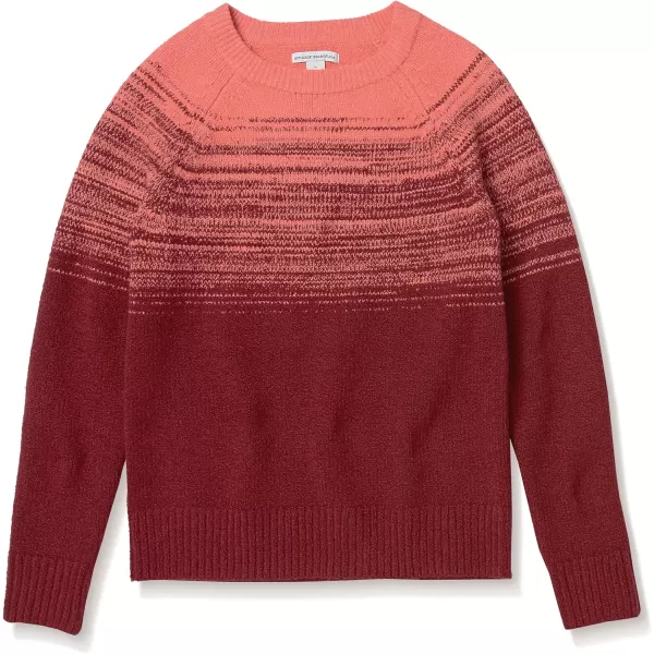 Amazon Essentials Womens SoftTouch Crewneck Novelty SweaterCoral PinkBurgundy OmbreColor Block