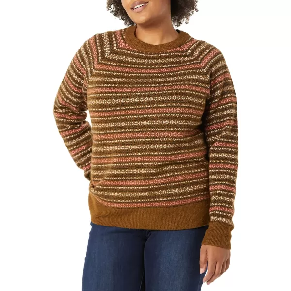 Amazon Essentials Womens SoftTouch Crewneck Novelty SweaterDark Chestnut Brown Geo Print