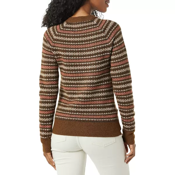 Amazon Essentials Womens SoftTouch Crewneck Novelty SweaterDark Chestnut Brown Geo Print