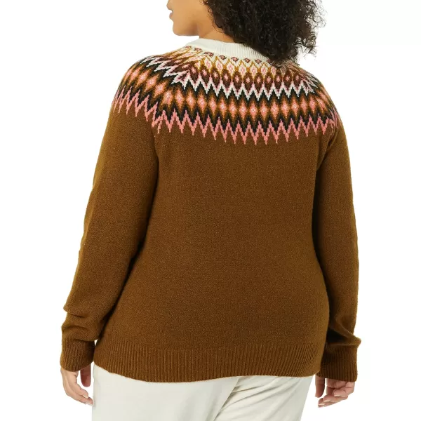 Amazon Essentials Womens SoftTouch Crewneck Novelty SweaterMedium Brown Fair Isle