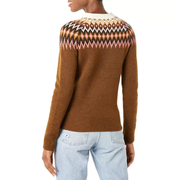 Amazon Essentials Womens SoftTouch Crewneck Novelty SweaterMedium Brown Fair Isle