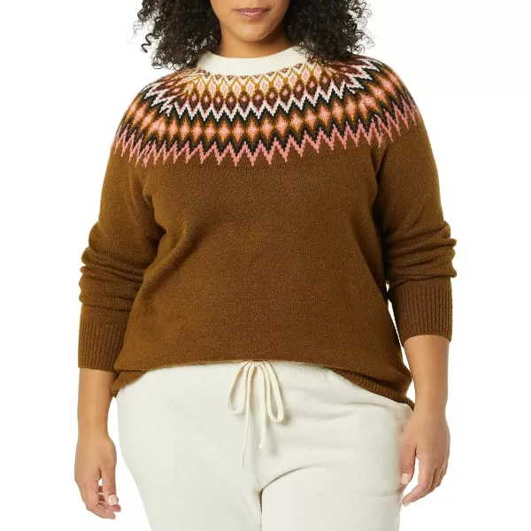 Amazon Essentials Womens SoftTouch Crewneck Novelty SweaterMedium Brown Fair Isle