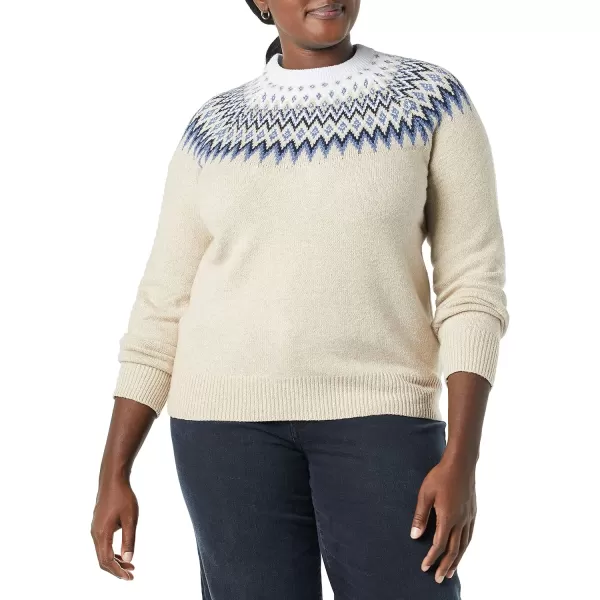 Amazon Essentials Womens SoftTouch Crewneck Novelty SweaterTaupe HeatherBlueWhite Fair Isle