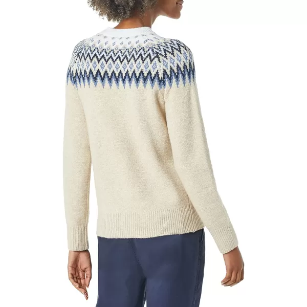 Amazon Essentials Womens SoftTouch Crewneck Novelty SweaterTaupe HeatherBlueWhite Fair Isle