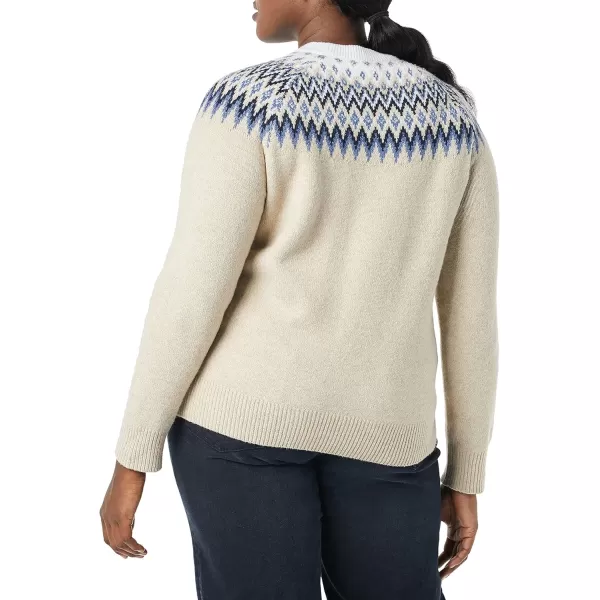 Amazon Essentials Womens SoftTouch Crewneck Novelty SweaterTaupe HeatherBlueWhite Fair Isle