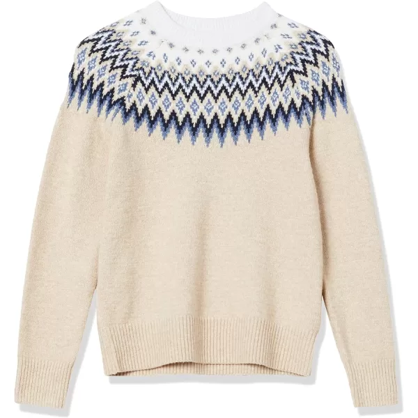 Amazon Essentials Womens SoftTouch Crewneck Novelty SweaterTaupe HeatherBlueWhite Fair Isle