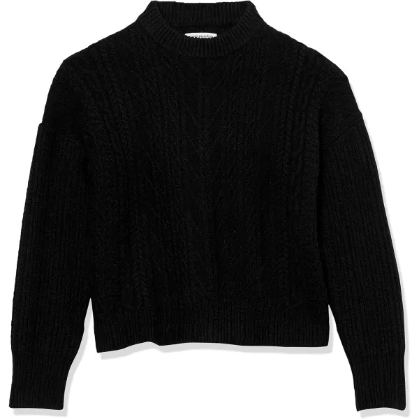 Amazon Essentials Womens SoftTouch Modern Cable Crewneck Sweater Available in Plus SizeBlack