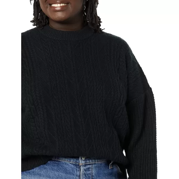 Amazon Essentials Womens SoftTouch Modern Cable Crewneck Sweater Available in Plus SizeBlack