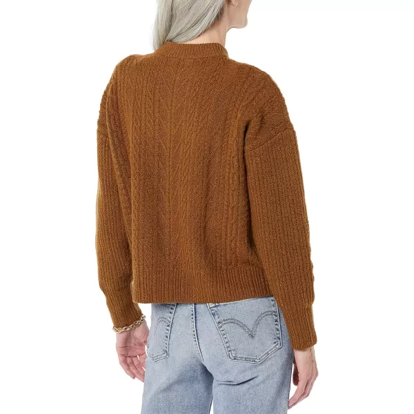 Amazon Essentials Womens SoftTouch Modern Cable Crewneck Sweater Available in Plus SizeDark Camel