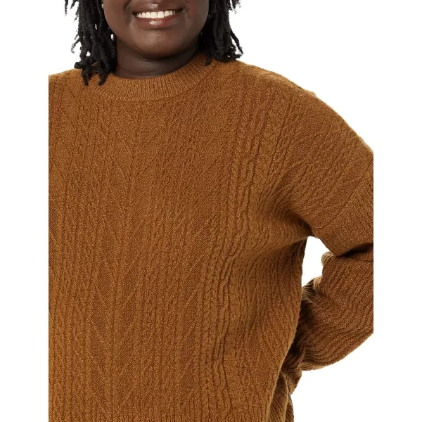 Amazon Essentials Womens SoftTouch Modern Cable Crewneck Sweater Available in Plus SizeDark Camel