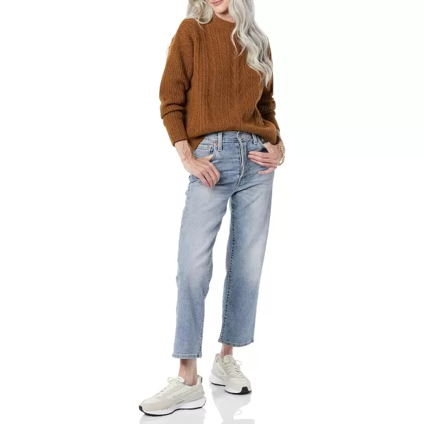 Amazon Essentials Womens SoftTouch Modern Cable Crewneck Sweater Available in Plus SizeDark Camel