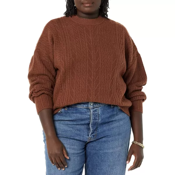 Amazon Essentials Womens SoftTouch Modern Cable Crewneck Sweater Available in Plus SizeDark Toffee Brown