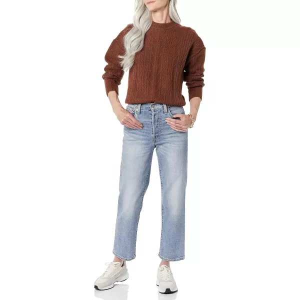 Amazon Essentials Womens SoftTouch Modern Cable Crewneck Sweater Available in Plus SizeDark Toffee Brown