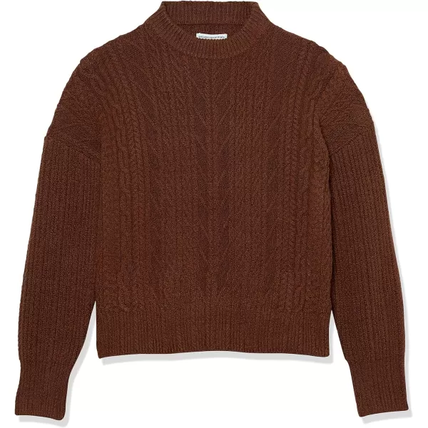 Amazon Essentials Womens SoftTouch Modern Cable Crewneck Sweater Available in Plus SizeDark Toffee Brown