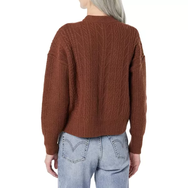 Amazon Essentials Womens SoftTouch Modern Cable Crewneck Sweater Available in Plus SizeDark Toffee Brown