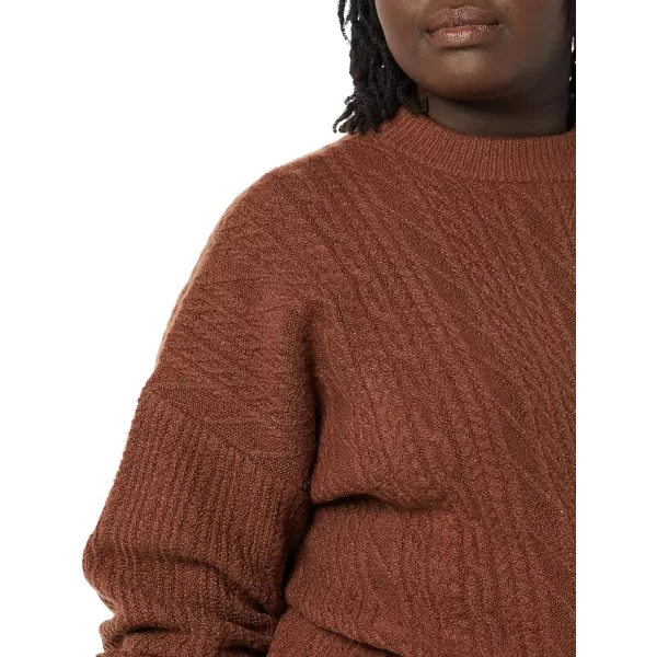 Amazon Essentials Womens SoftTouch Modern Cable Crewneck Sweater Available in Plus SizeDark Toffee Brown