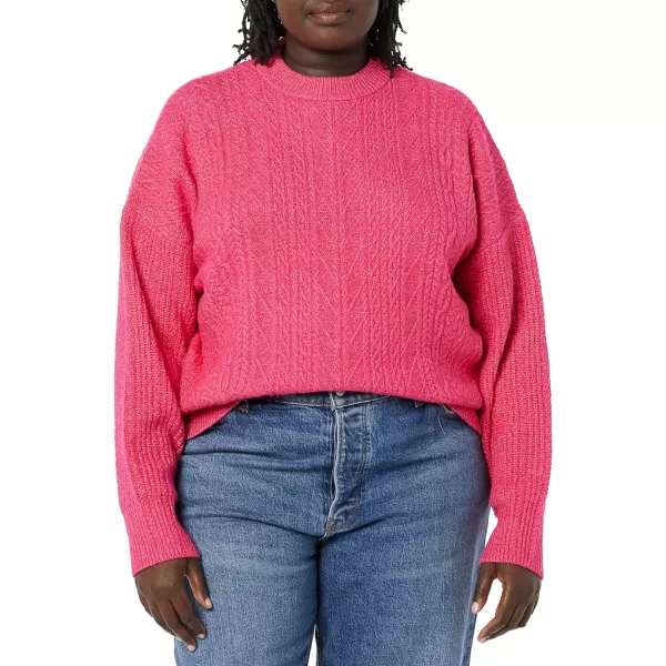 Amazon Essentials Womens SoftTouch Modern Cable Crewneck Sweater Available in Plus SizeHot Pink