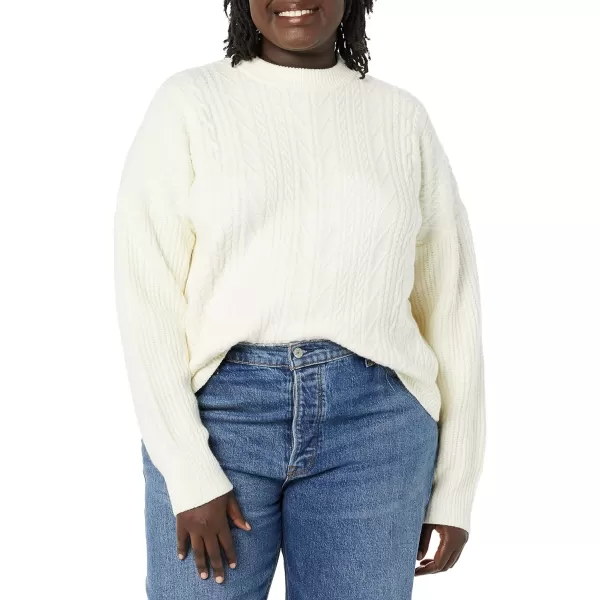 Amazon Essentials Womens SoftTouch Modern Cable Crewneck Sweater Available in Plus SizeIvory